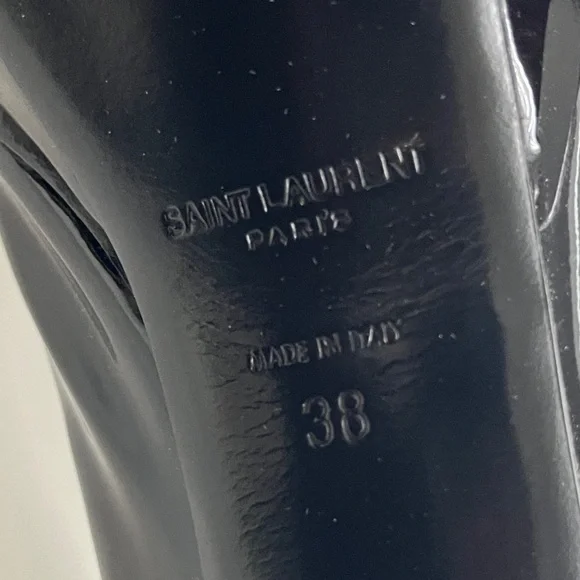 Saint Laurent Black Patent Leather Chain-Trim Platform Pumps Sz 38 - Picture 10 of 10
